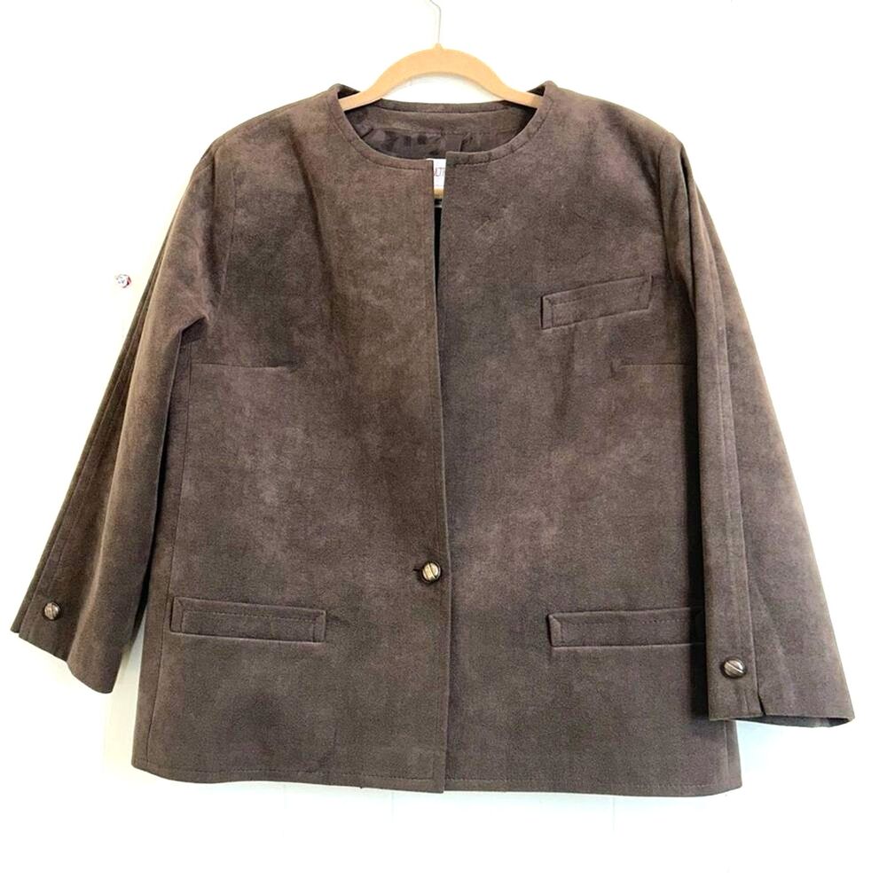 Ultra Suede Endres Brown Suede Blazer Size 16 Long Sleeve Button Closure Jacket